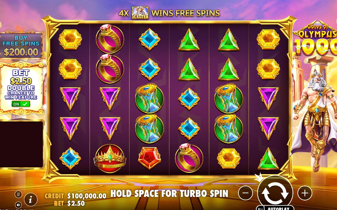 Basisspiel mit Tumble und Multiplikator-Orbs auf dem Raster